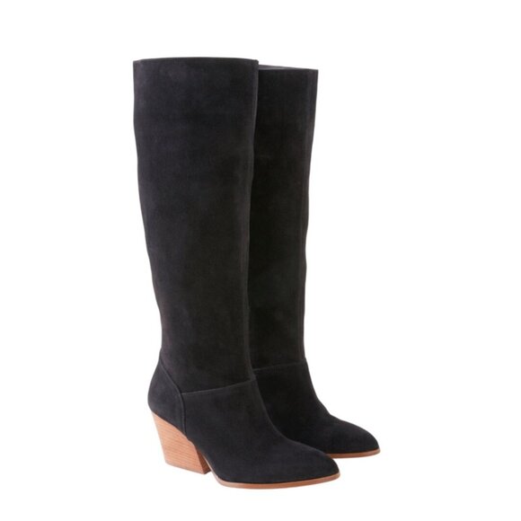 Garnett Hill Arlo Tall Black Spanish Suede Heeled Boots - Picture 2 of 13